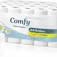 Comfy Premium Toilettenpapier 3-lagig – 64 Rollen, 150 Blatt pro Rolle, extra weich & reißfest