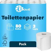 BOVE Toilettenpapier 3-Lagig - 80 Rollen, 125 Blatt pro Rolle - Weiß, 100% Zellstoff, Dezent Gemustert – Extra Weich & Reißfestes Klopapier - FSC- und Ecolabel-Zertifiziert
