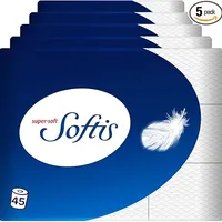 Softis 4-lagiges Toilettenpapier | 45 Rollen-Packung (5 x 9 Einzelpackungen) | 100 Blatt pro Rolle | Einzigartiges Softkammer-System | Recyclebare Verpackung | FSC-zertifiziertes Papier