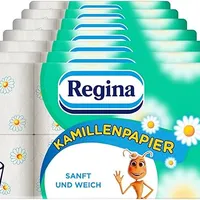 Regina Kamillenpapier 3-lagiges Toilettenpapier - 56 Rollen-Packung (7 x 8 Einzelpackungen), 150 Blatt pro Rolle, Sanft und zuverlässig, Mit einem Hauch von Kamille, FSC-zertifiziertes Papier