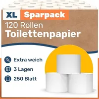 120 Rollen Toilettenpapier 3-lagig – 250 Blatt pro Rolle - Toilettenpapier B-Ware – Vorratspackung
