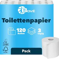 BOVE Toilettenpapier 3-Lagig - 120 Rollen, 125 Blatt pro Rolle - Weiß, 100% Zellstoff, Dezent Gemustert – Extra Weich & Reißfestes Klopapier - FSC- und Ecolabel-Zertifiziert