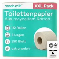 112 Rollen - Toilettenpapier 3-lagig – ohne Bleichmittel - aus recyceltem Karton - extrem weich & umweltschonend - Made in Germany - recycelbar - 150 Blatt je Klorolle – mach m!t