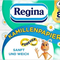 Regina Kamillenpapier, 4 Maxi-Rollen Toilettenpapier, 3-lagig | 4=8 Forever Roll, 300 Blatt pro Rolle, Sanft und zuverlässig, Mit einem Hauch von Kamille, FSC-zertifiziertes Papier