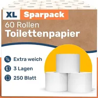 60 Rollen Toilettenpapier 3-lagig – 250 Blatt pro Rolle - Toilettenpapier B-Ware – Vorratspackung