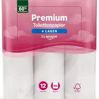 by Amazon Premium Toilettenpapier, 4-lagig, 12 Rollen, 1er-Pack, 160 Blatt pro Rolle, FSC-zertifiziert