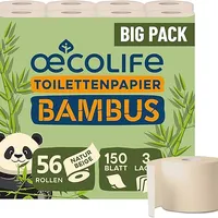 œcolife Toilettenpapier Bambus 3-lagig, 56 Rollen Klopapier superweich