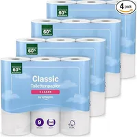 by Amazon Toilettenpapier, 3-lagig, Gesteppt, Samtweich, 36 Rollen (4 Packungen mit je 9 Rollen), 200 Blatt pro Rolle