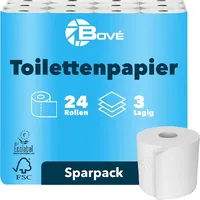 BOVE Toilettenpapier 3-lagig 24 Rollen - 250 Blatt pro Rolle - Extra Weich, Stark & Saugstark - FSC & EU Ecolabel Zertifiziert - Preis-Leistungs-Knaller