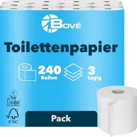 BOVE Toilettenpapier 3-Lagig - 240 Rollen, 125 Blatt pro Rolle - Weiß, 100% Zellstoff, Dezent Gemustert – Extra Weich & Reißfestes Klopapier - FSC- und Ecolabel-Zertifiziert