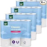 by Amazon Toilettenpapier, 3-lagig, Gesteppt, Samtweich, 36 Rollen (4 Packungen mit je 9 Rollen), 200 Blatt pro Rolle