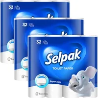 Selpak Toilettenpapier 3-lagig, 96 Rollen (32 Rollen, 3-er Pack), 140 Blatt pro Rolle, Klopapier 100% reine Zellulose, Extra Weich und Stark, Toilet Paper, WC Papier