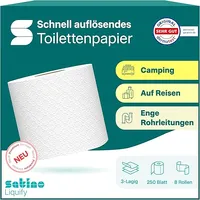 Satino Liquify - Premium Camping Toilettenpapier 3-lagig – genauso schnellauflösend wie sein Vorgänger – 3 Lagen für noch mehr Komfort im Wohnmobil - Made in Germany - 8 Rollen á 250 Blatt