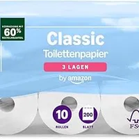 by Amazon Classic Toilettenpapier, 3-lagig, 10 Rollen (10 Rollen, 1er-Pack), 200 Blatt pro Rolle, FSC-zertifiziert