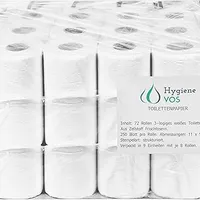 Hygiene VOS Toilettenpapier 3-lagig – 72 Rollen – Zellstoff aus Frischfasern – 250 Blatt pro Rolle – Weiß – Weich & reißfest – Großpackung für Haushalt & Gewerbe