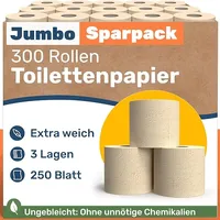 300 Rollen Toilettenpapier 3-lagig – 250 Blatt pro Rolle - Toilettenpapier B-Ware – Vorratspackung