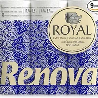 Renova ROYAL Toilet Paper 9 Rolls, White, Regular