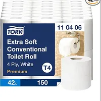 Tork extra weiches Kleinrollen Toilettenpapier Weiß T4, Premium, 4‑lagig, 42×150 Blatt, 110406